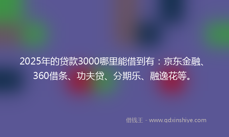 2025年的贷款3000哪里能借到有：京东金融、360借条、功夫贷、分期乐、融逸花等。