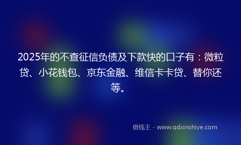 2025年的不查征信负债及下款快的口子有：微粒贷、小花钱包、京东金融、维信卡卡贷、替你还等。