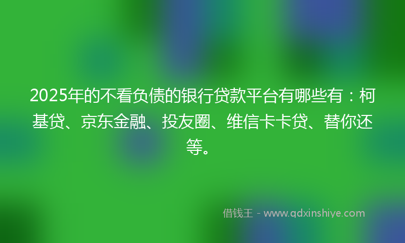 2025年的不看负债的银行贷款平台有哪些有：柯基贷、京东金融、投友圈、维信卡卡贷、替你还等。