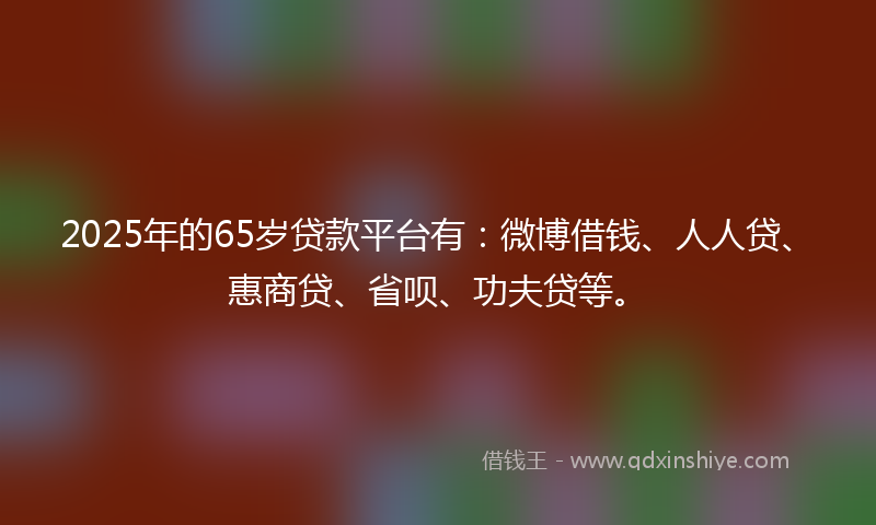 2025年的65岁贷款平台有：微博借钱、人人贷、惠商贷、省呗、功夫贷等。