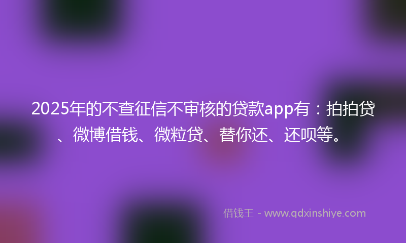 2025年的不查征信不审核的贷款app有：拍拍贷、微博借钱、微粒贷、替你还、还呗等。