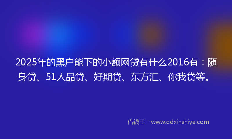2025年的黑户能下的小额网贷有什么2016有：随身贷、51人品贷、好期贷、东方汇、你我贷等。