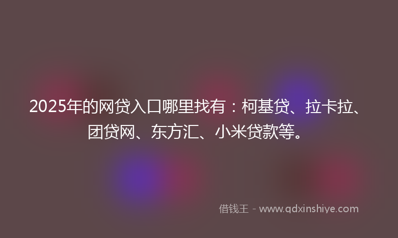2025年的网贷入口哪里找有：柯基贷、拉卡拉、团贷网、东方汇、小米贷款等。
