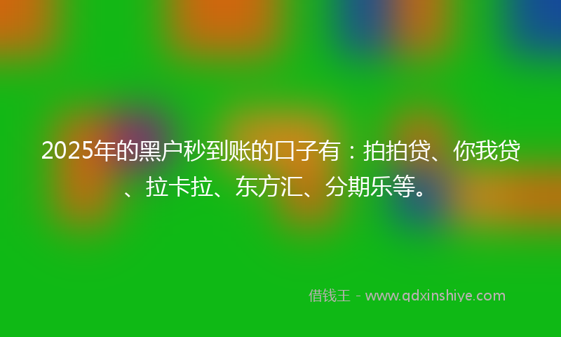 2025年的黑户秒到账的口子有：拍拍贷、你我贷、拉卡拉、东方汇、分期乐等。