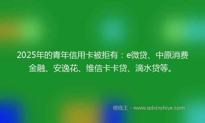 2025年的青年信用卡被拒有：e微贷、中原消费金融、安逸花、维信卡卡贷、滴水贷等。