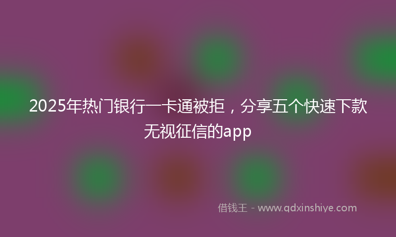 2025年热门银行一卡通被拒，分享五个快速下款无视征信的app