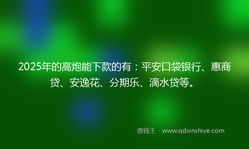 2025年的高炮能下款的有：平安口袋银行、惠商贷、安逸花、分期乐、滴水贷等。