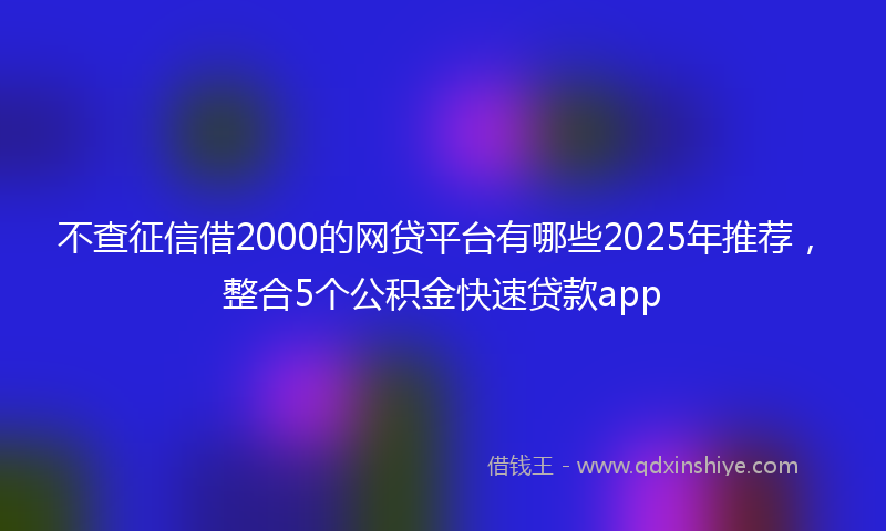 不查征信借2000的网贷平台有哪些2025年推荐，整合5个公积金快速贷款app