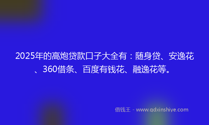 2025年的高炮贷款口子大全有：随身贷、安逸花、360借条、百度有钱花、融逸花等。