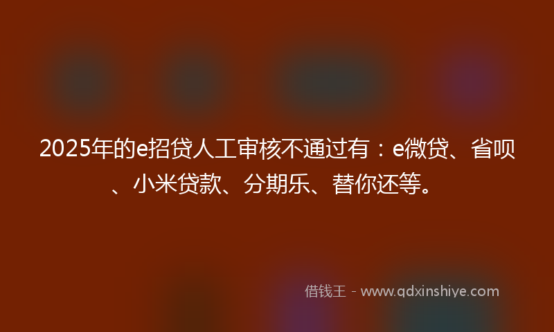2025年的e招贷人工审核不通过有：e微贷、省呗、小米贷款、分期乐、替你还等。