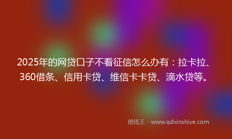 2025年的网贷口子不看征信怎么办有：拉卡拉、360借条、信用卡贷、维信卡卡贷、滴水贷等。