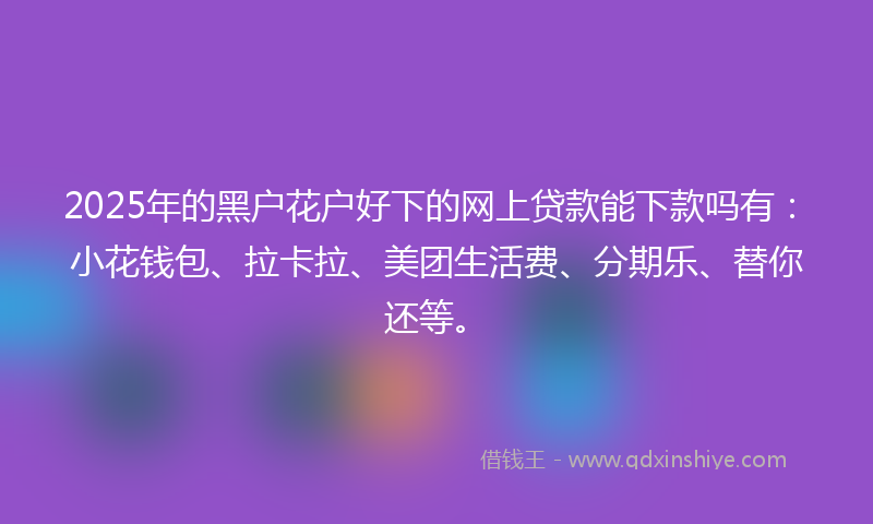 2025年的黑户花户好下的网上贷款能下款吗有：小花钱包、拉卡拉、美团生活费、分期乐、替你还等。