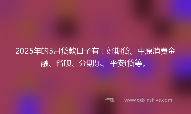 2025年的5月贷款口子有：好期贷、中原消费金融、省呗、分期乐、平安i贷等。