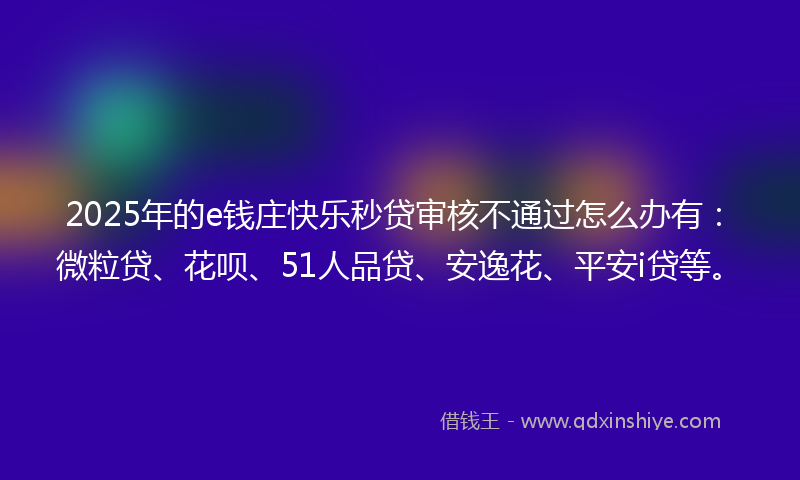 2025年的e钱庄快乐秒贷审核不通过怎么办有：微粒贷、花呗、51人品贷、安逸花、平安i贷等。