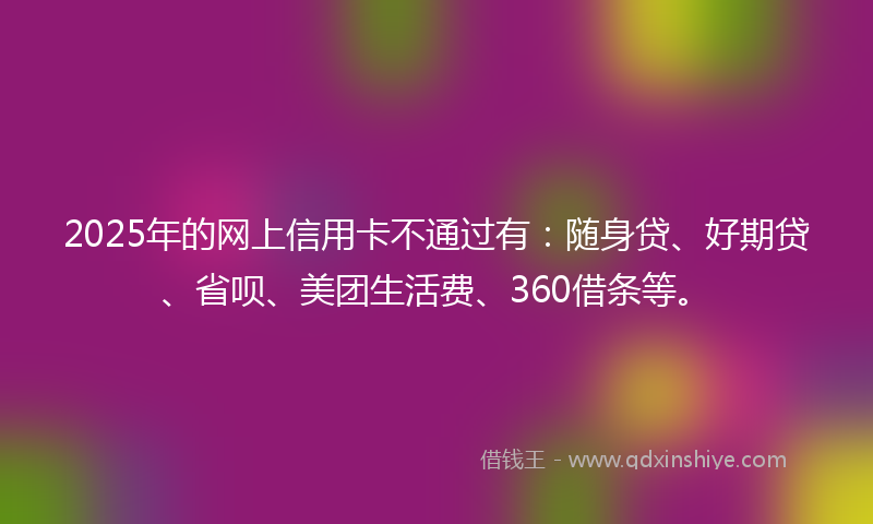 2025年的网上信用卡不通过有：随身贷、好期贷、省呗、美团生活费、360借条等。