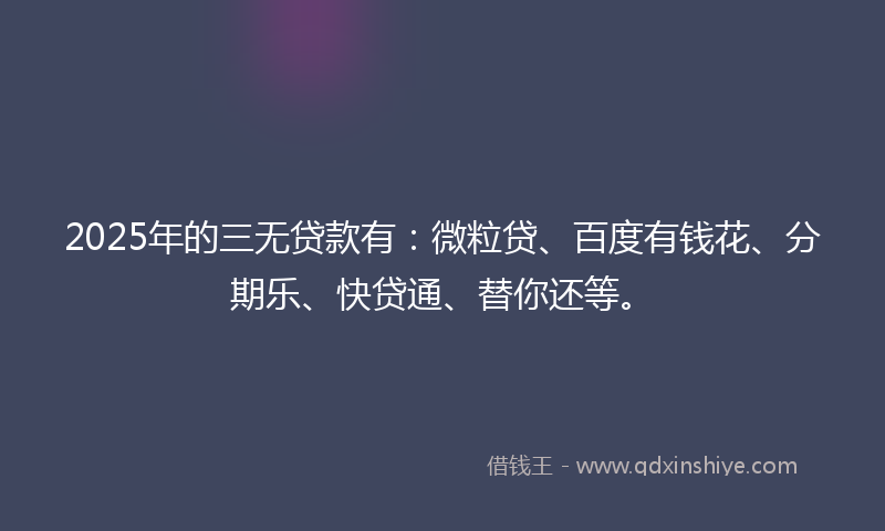 2025年的三无贷款有：微粒贷、百度有钱花、分期乐、快贷通、替你还等。