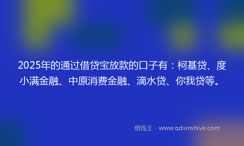 2025年的通过借贷宝放款的口子有：柯基贷、度小满金融、中原消费金融、滴水贷、你我贷等。