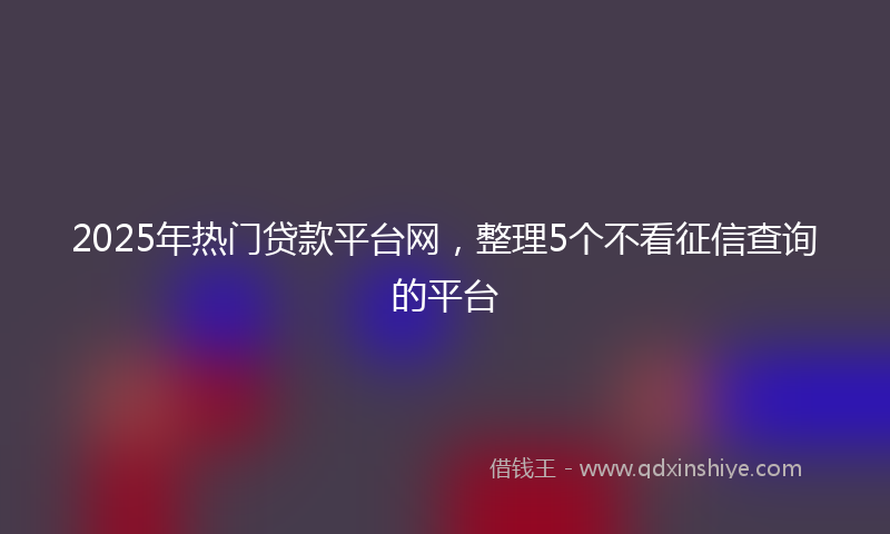 2025年热门贷款平台网，整理5个不看征信查询的平台