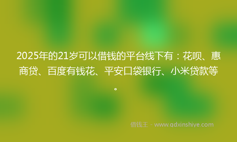 2025年的21岁可以借钱的平台线下有：花呗、惠商贷、百度有钱花、平安口袋银行、小米贷款等。