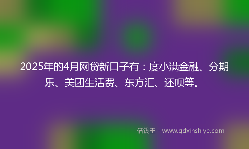 2025年的4月网贷新口子有：度小满金融、分期乐、美团生活费、东方汇、还呗等。