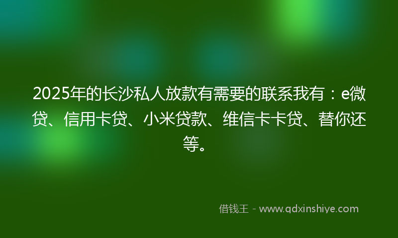 2025年的长沙私人放款有需要的联系我有：e微贷、信用卡贷、小米贷款、维信卡卡贷、替你还等。