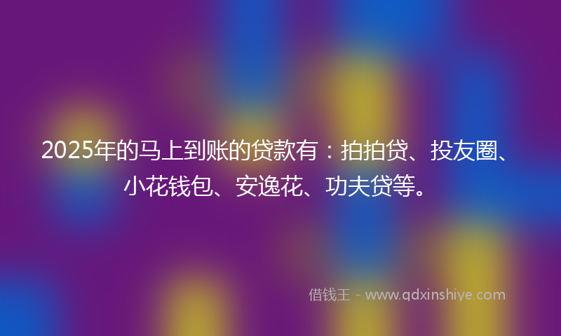 2025年的马上到账的贷款有:拍拍贷、投友圈、小花钱包、安逸花、功夫贷等。