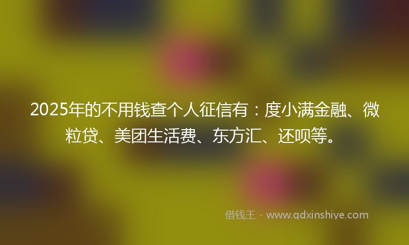 2025年的不用钱查个人征信有：度小满金融、微粒贷、美团生活费、东方汇、还呗等。