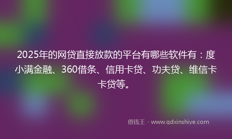 2025年的网贷直接放款的平台有哪些软件有：度小满金融、360借条、信用卡贷、功夫贷、维信卡卡贷等。