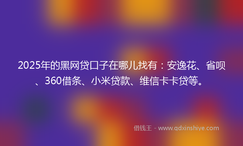 2025年的黑网贷口子在哪儿找有：安逸花、省呗、360借条、小米贷款、维信卡卡贷等。