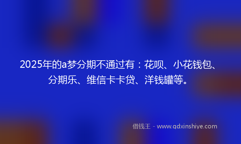 2025年的a梦分期不通过有：花呗、小花钱包、分期乐、维信卡卡贷、洋钱罐等。