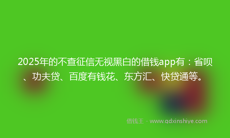 2025年的不查征信无视黑白的借钱app有：省呗、功夫贷、百度有钱花、东方汇、快贷通等。