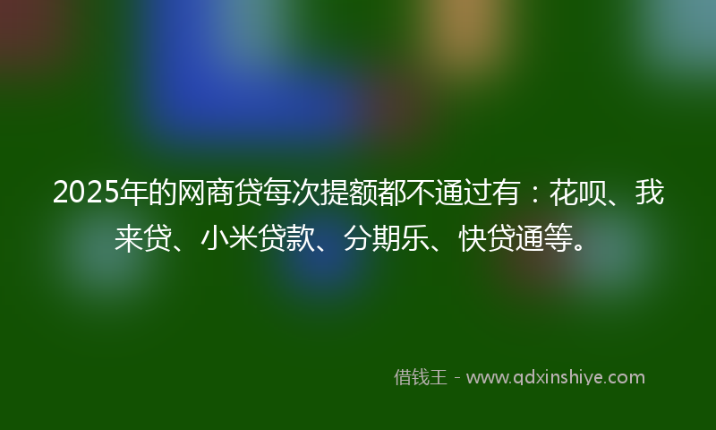 2025年的网商贷每次提额都不通过有：花呗、我来贷、小米贷款、分期乐、快贷通等。