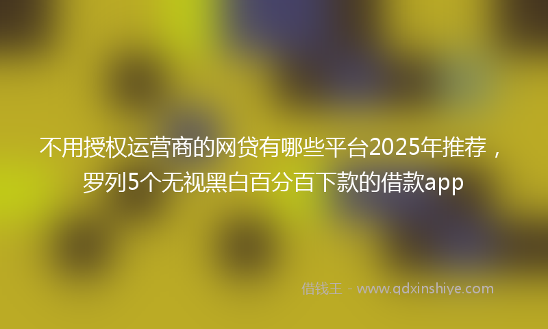 不用授权运营商的网贷有哪些平台2025年推荐，罗列5个无视黑白百分百下款的借款app