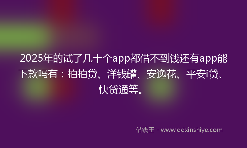 2025年的试了几十个app都借不到钱还有app能下款吗有：拍拍贷、洋钱罐、安逸花、平安i贷、快贷通等。