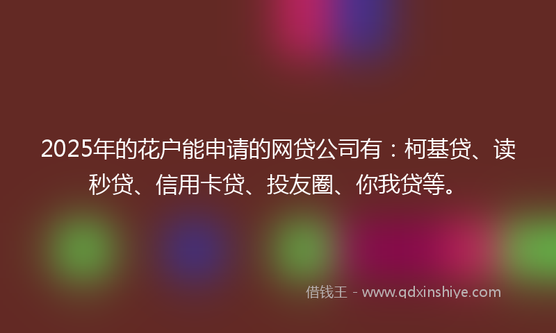 2025年的花户能申请的网贷公司有：柯基贷、读秒贷、信用卡贷、投友圈、你我贷等。