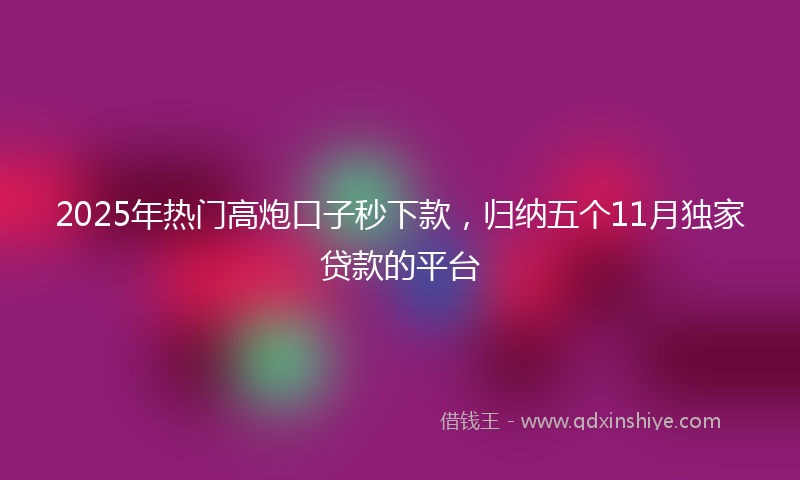 2025年热门高炮口子秒下款,归纳五个11月独家贷款的平台