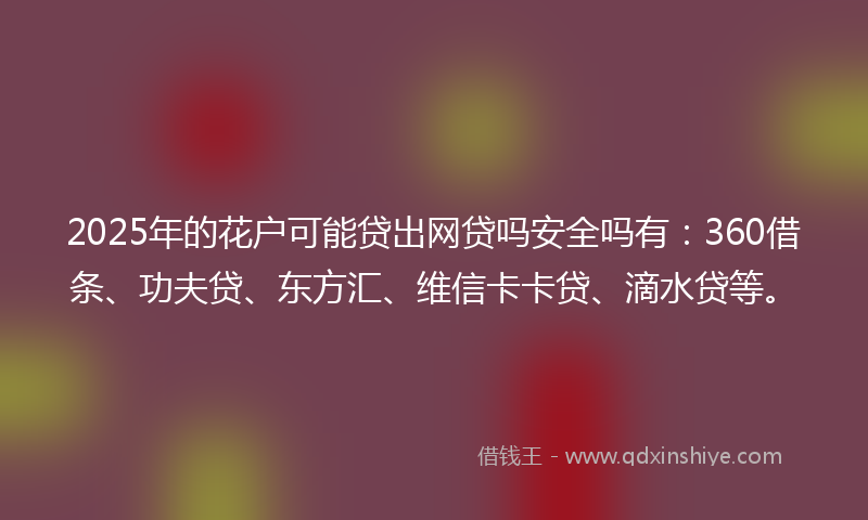 2025年的花户可能贷出网贷吗安全吗有：360借条、功夫贷、东方汇、维信卡卡贷、滴水贷等。