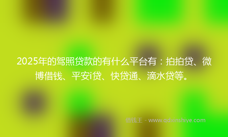2025年的驾照贷款的有什么平台有：拍拍贷、微博借钱、平安i贷、快贷通、滴水贷等。