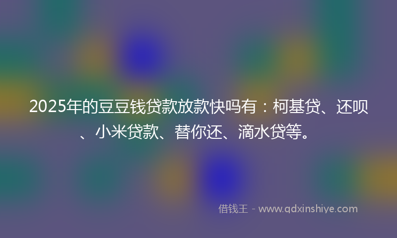 2025年的豆豆钱贷款放款快吗有:柯基贷、还呗、小米贷款、替你还、滴水贷等。