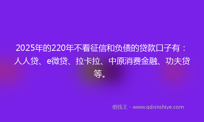 2025年的220年不看征信和负债的贷款口子有：人人贷、e微贷、拉卡拉、中原消费金融、功夫贷等。