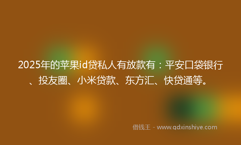 2025年的苹果id贷私人有放款有：平安口袋银行、投友圈、小米贷款、东方汇、快贷通等。