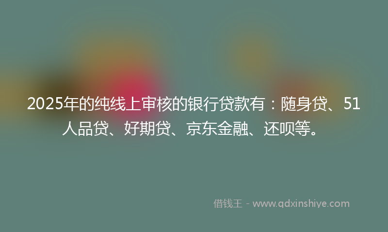 2025年的纯线上审核的银行贷款有：随身贷、51人品贷、好期贷、京东金融、还呗等。