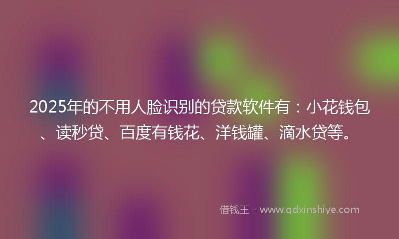 2025年的不用人脸识别的贷款软件有：小花钱包、读秒贷、百度有钱花、洋钱罐、滴水贷等。