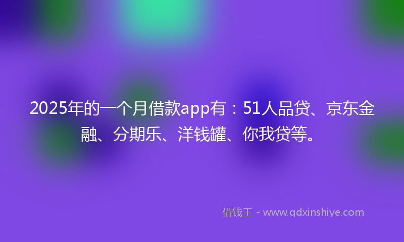 2025年的一个月借款app有：51人品贷、京东金融、分期乐、洋钱罐、你我贷等。