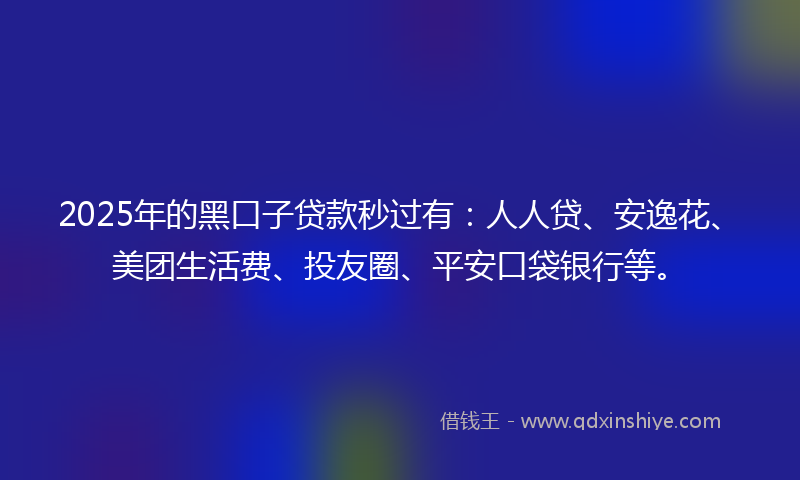 2025年的黑口子贷款秒过有：人人贷、安逸花、美团生活费、投友圈、平安口袋银行等。
