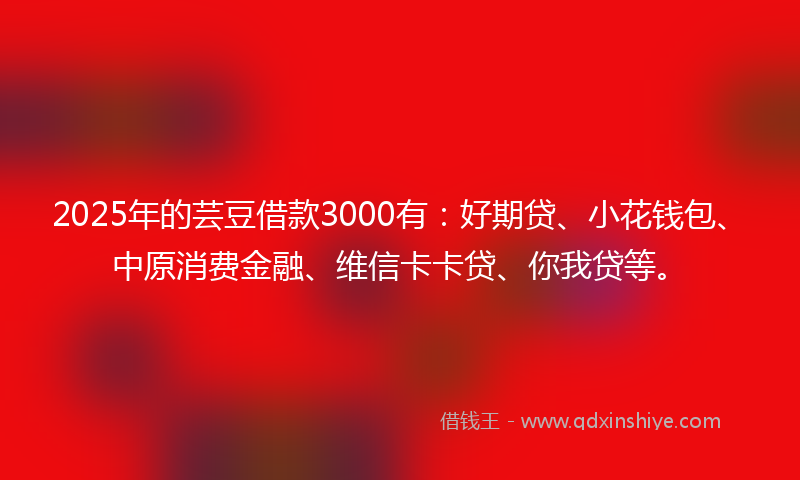 2025年的芸豆借款3000有：好期贷、小花钱包、中原消费金融、维信卡卡贷、你我贷等。