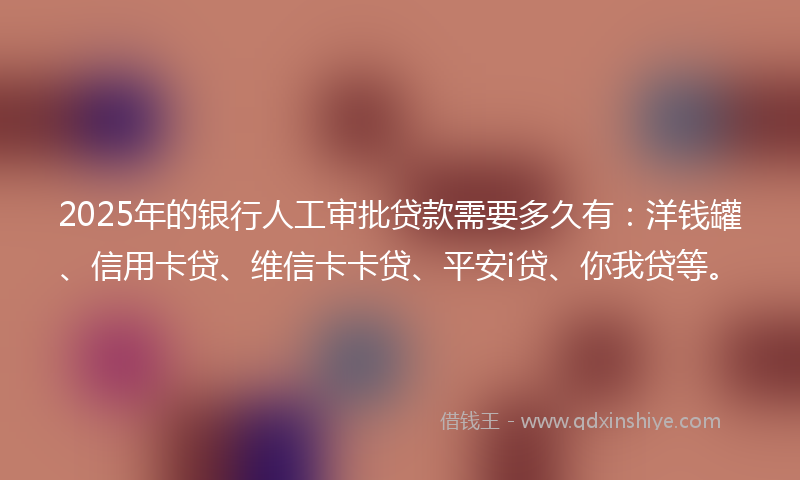 2025年的银行人工审批贷款需要多久有：洋钱罐、信用卡贷、维信卡卡贷、平安i贷、你我贷等。