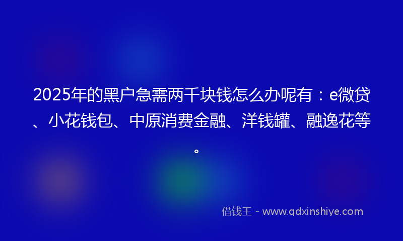 2025年的黑户急需两千块钱怎么办呢有：e微贷、小花钱包、中原消费金融、洋钱罐、融逸花等。