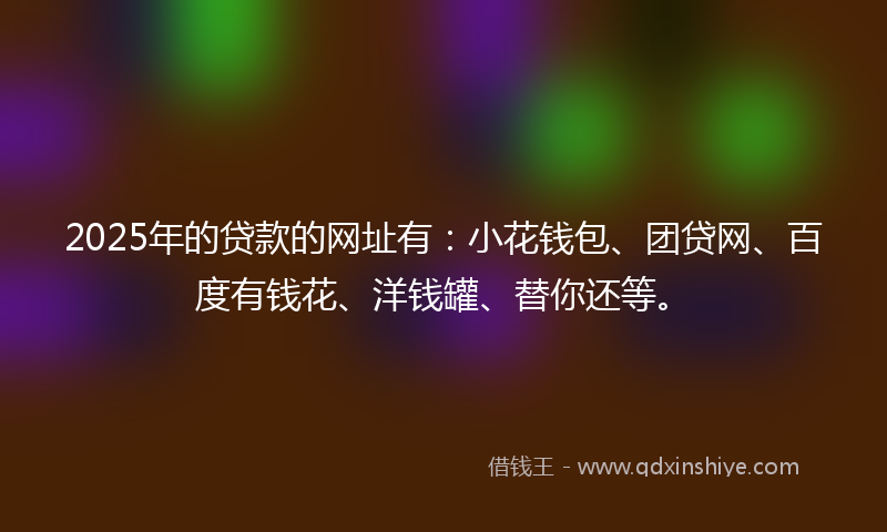 2025年的贷款的网址有：小花钱包、团贷网、百度有钱花、洋钱罐、替你还等。