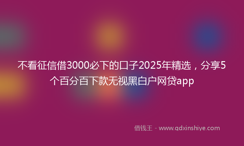 不看征信借3000必下的口子2025年精选，分享5个百分百下款无视黑白户网贷app